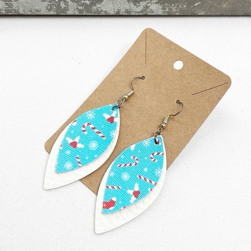 Christmas candy cane print teardrop hand made earrings